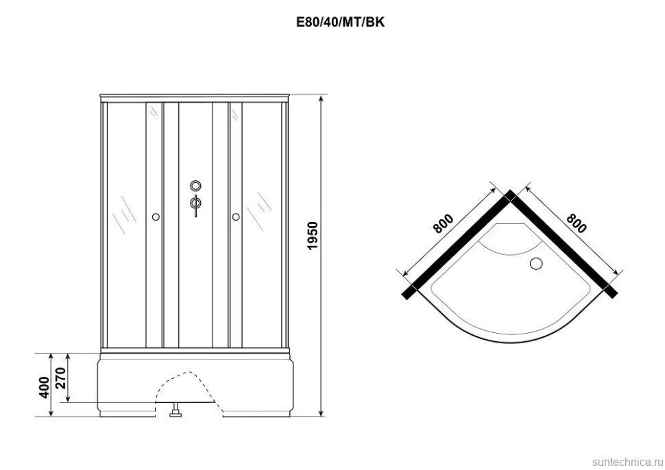 Душевая кабина Niagara Eco E80/40/MT/BK 80х80 см, без крыши