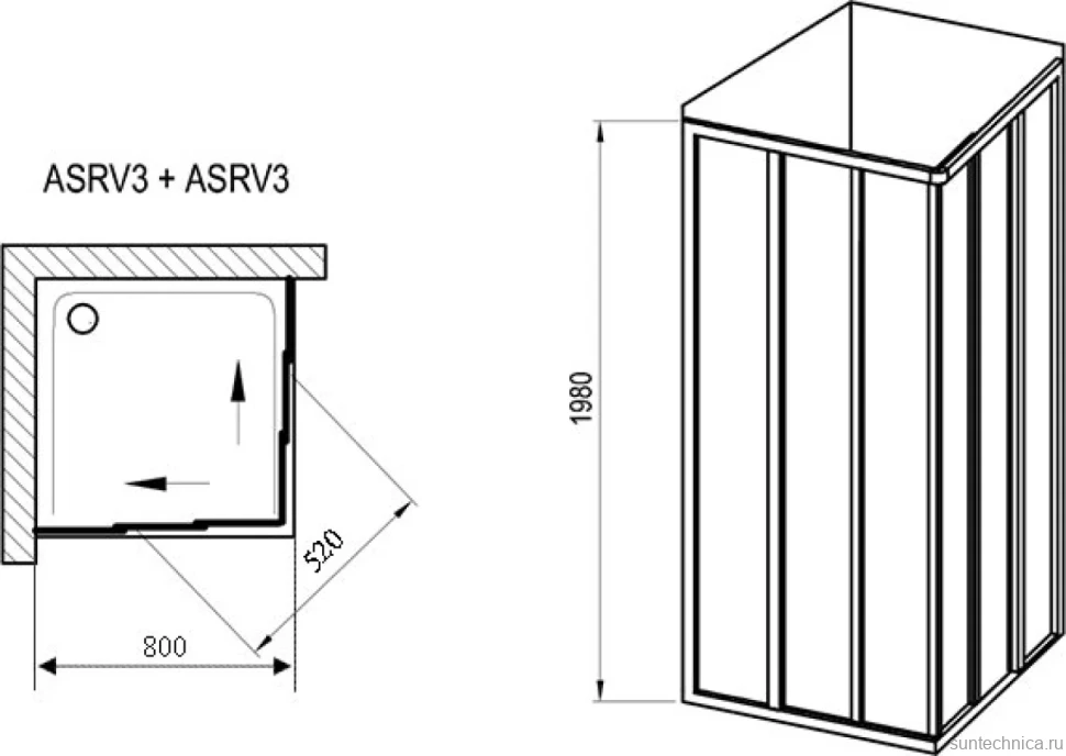 Душевой уголок Ravak Supernova ASRV3-80 Transparent, профиль черный
