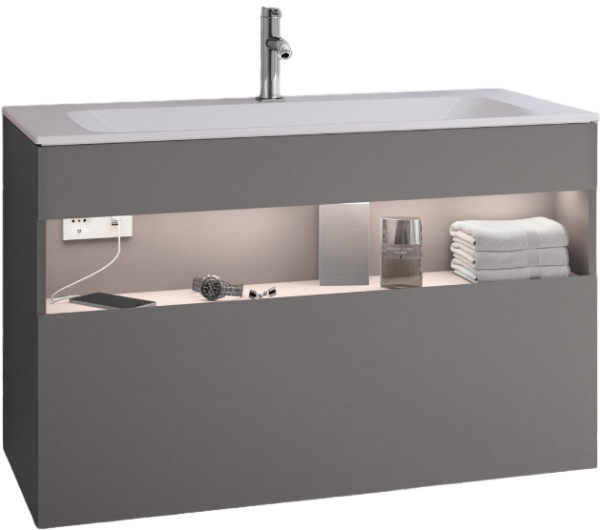 Тумба под раковину Keuco Stageline 32872 100 см, с подсветкой, розеткой и точкой зарядки USB и USB-C, инокс матовый