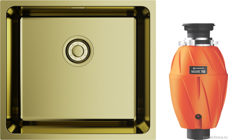 Комплект Мойка Omoikiri TADZAVA 49-U/I светлое золото + Измельчитель Nagare 750