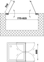 Душевая дверь в нишу Vegas Glass E2P 80 09 05 профиль золото, стекло бронза