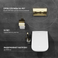 Комплект Унитаз подвесной DIWO Сочи 7508N003-0079 безободковый + Крышка Yakut 0344 быстросъемное, с микролифтом + Инсталляция + Кнопка 7315 золотая