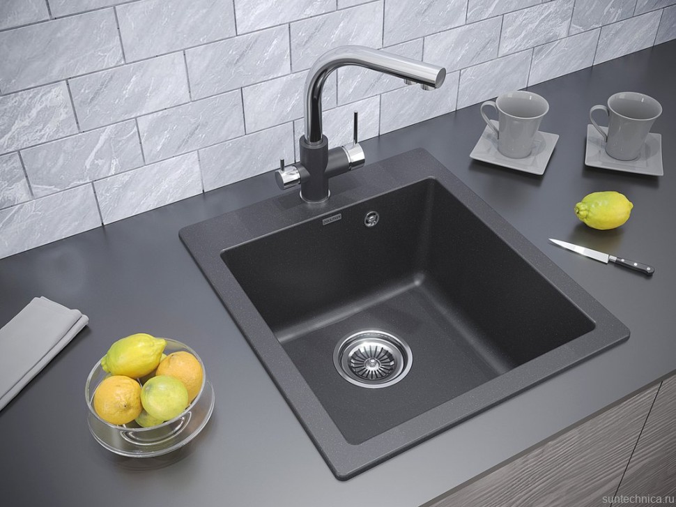 Комплект Мойка Paulmark Kante 45 PM104651-BL черная + Измельчитель Intenso