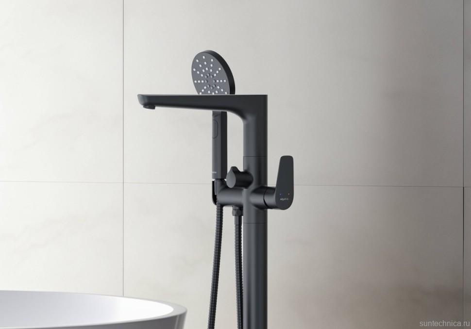 Напольный смеситель для ванны с душем AQUATEK Бетта AQ1145MB С ВНУТРЕННЕЙ ЧАСТЬЮ, матовый черный