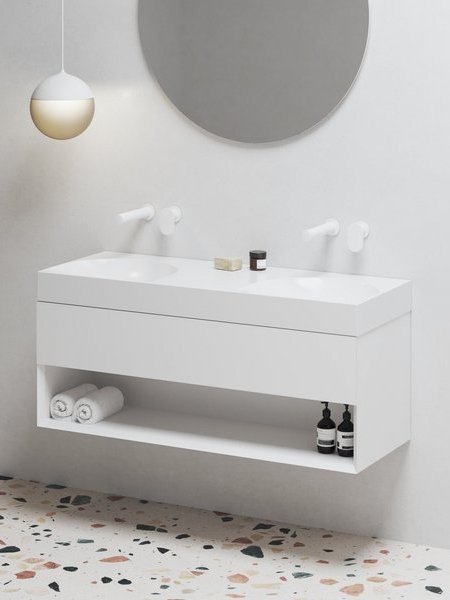 Тумба с раковиной Ravak Lite SD 120 глянцевая белая, раковина Lite XJX01312001 двойная