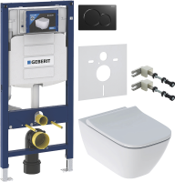 Комплект Унитаз подвесной Geberit Smyle Square 500.683.01.1 с крышкой-сиденьем с микролифтом + Крепления Duofix 111.815.00.1 к стене + Инсталляция UP 320 111.300.00.5 + Кнопка Sigma 01 115.770.DW.5 черная + Звукоизоляция
