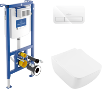 Комплект Унитаз подвесной Villeroy & Boch Venticello 4611RL01 безободковый, альпийский белый + Инсталляция + Кнопка Viconnect 9224 9068 белая