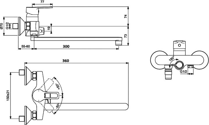Смеситель с длинным изливом для ванны D-lin 601 D147601 хром