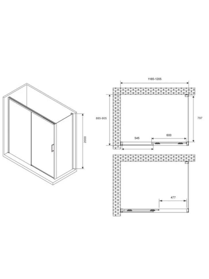Душевой уголок Abber Komfort AG93120B-S92B 120х90 см, профиль черный, стекло прозрачное