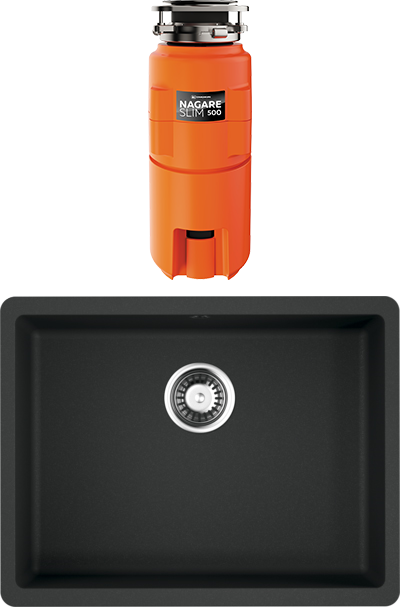 Комплект Мойка Omoikiri Kata 54-U-BL черная + Измельчитель Nagare slim 500