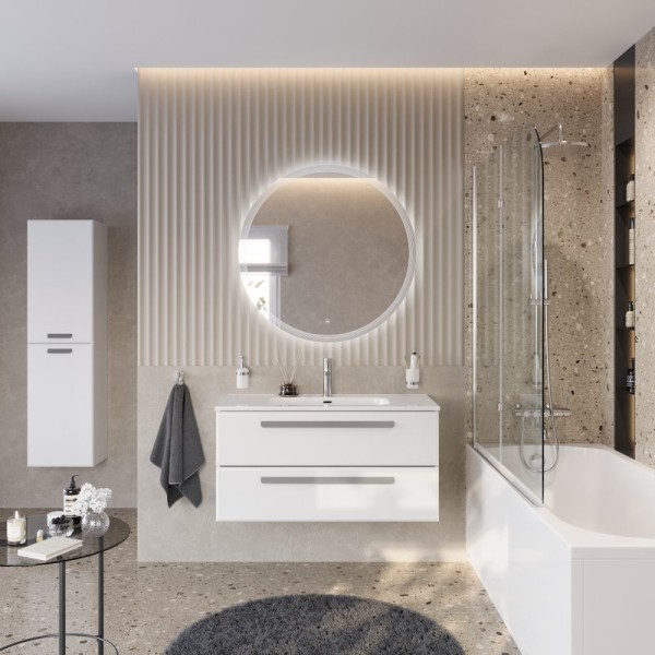 Мебель для ванной комнаты Cezares Eco Cer-N 100 bianco lucido, раковина Duet 100, ручки серые