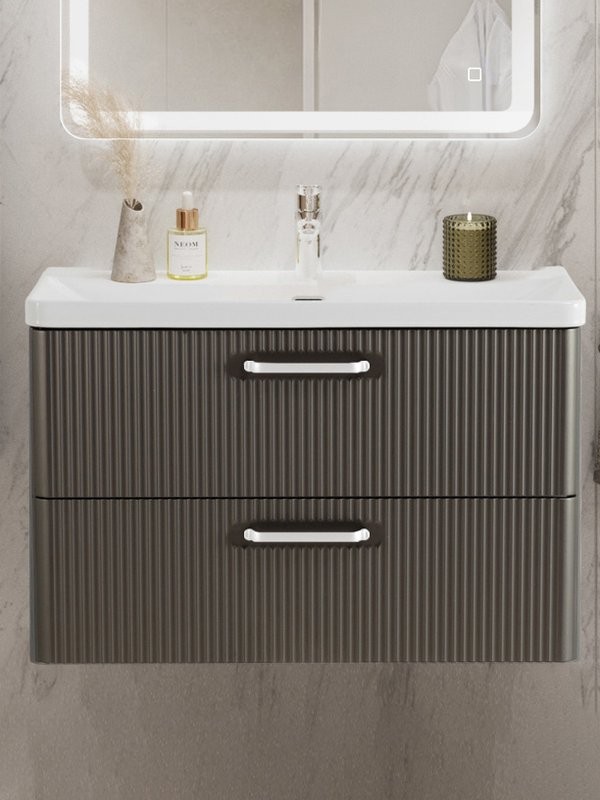 Тумба с раковиной BelBagno Due 80 ручки белые, оружейная сталь