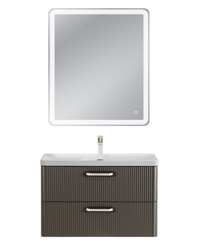 Тумба с раковиной BelBagno Due 80 ручки белые, оружейная сталь