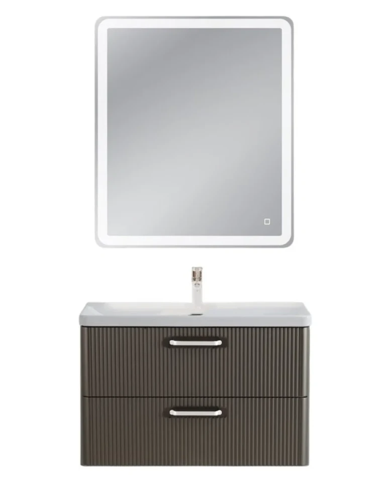 Тумба с раковиной BelBagno Due 80 ручки белые, оружейная сталь