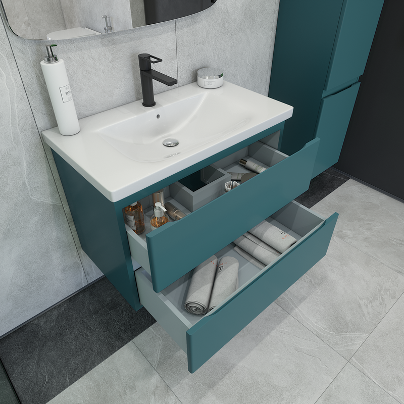 Тумба под раковину без столешницы Caprigo Forte 80 подвесная, изумрудно-бирюзовая