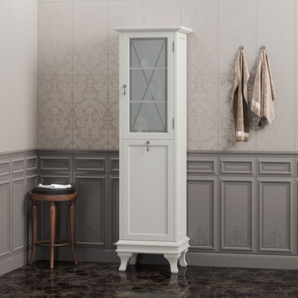 Шкаф пенал для ванной Opadiris Борджи R слоновая кость, с бельевой корзиной