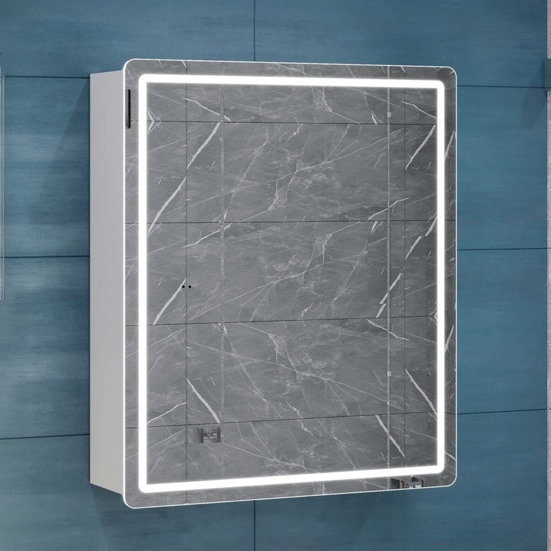 Зеркало-шкаф Vigo Geometry Comfort 50 L/R с подсветкой и антизапотевателем, белый