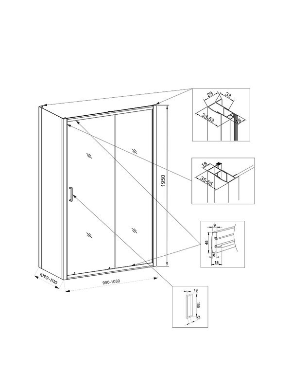 Душевой уголок Veconi Rovigo RV-046 100x110x195, профиль матовый хром, стекло прозрачное