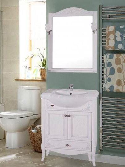 Мебель для ванной комнаты ASB-Woodline Салерно 65 белая, патина серебро