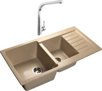 Комплект Мойка GranFest Practik P-980 KL песочная + Смеситель MEGA Mega