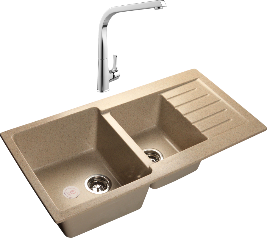 Комплект Мойка GranFest Practik P-980 KL песочная + Смеситель MEGA Mega