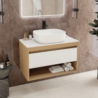 Тумба с раковиной Teymi Ritta 85 дуб эврика, матовая белая, раковина Solli 50