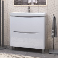 Тумба с раковиной Vigo Glem 80 напольная, 2 ящика, белая, раковина Velvex 9595 80