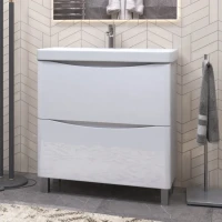 Тумба с раковиной Vigo Glem 80 напольная, 2 ящика, белая, раковина Velvex 9595 80