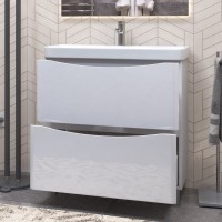 Тумба с раковиной Vigo Glem 80 напольная, 2 ящика, белая, раковина Velvex 9595 80