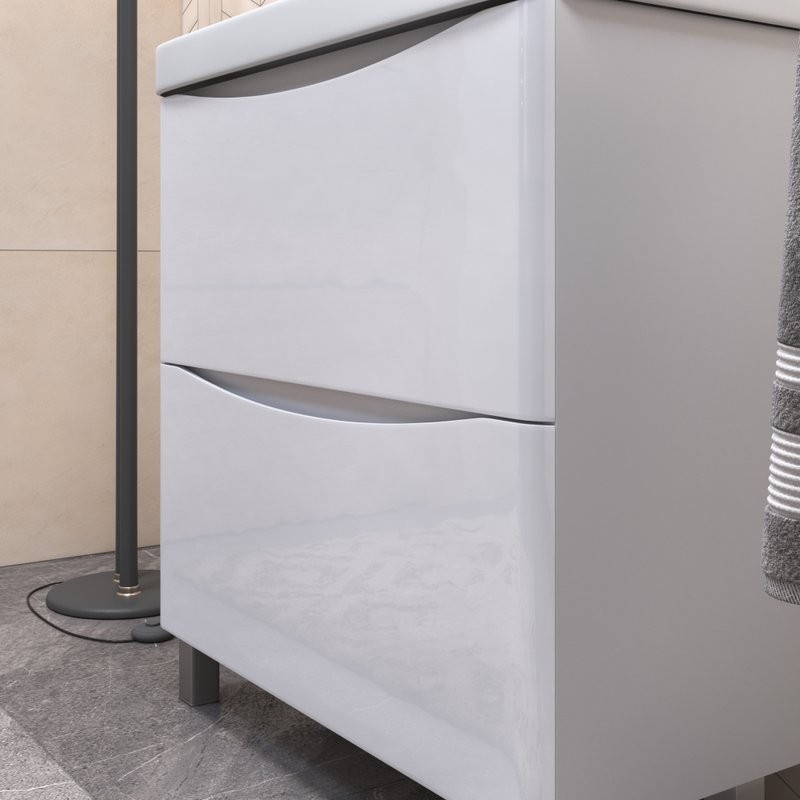 Тумба с раковиной Vigo Glem 80 напольная, 2 ящика, белая, раковина Velvex 9595 80