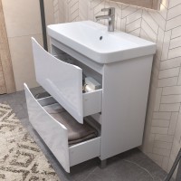 Тумба с раковиной Vigo Glem 80 напольная, 2 ящика, белая, раковина Velvex 9595 80