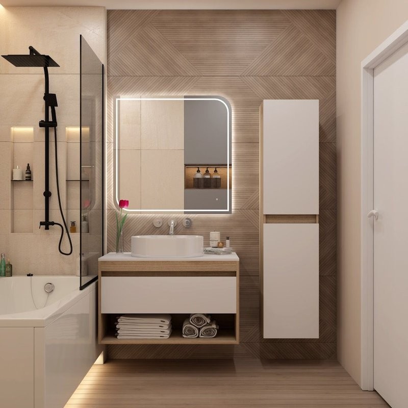 Тумба подвесная Teymi Ritta 85, ящик с доводчиком, цвет дуб эврика/белый матовый T60531