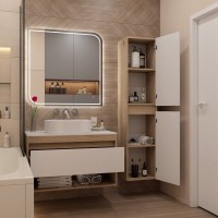 Тумба подвесная Teymi Ritta 85, ящик с доводчиком, цвет дуб эврика/белый матовый T60531