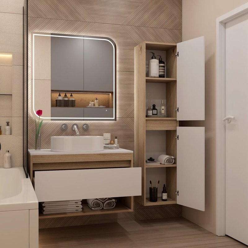 Тумба подвесная Teymi Ritta 85, ящик с доводчиком, цвет дуб эврика/белый матовый T60531