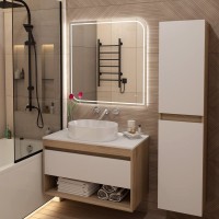 Тумба подвесная Teymi Ritta 85, ящик с доводчиком, цвет дуб эврика/белый матовый T60531