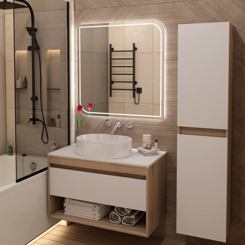 Тумба подвесная Teymi Ritta 85, ящик с доводчиком, цвет дуб эврика/белый матовый T60531