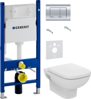 Комплект Унитаз подвесной Ideal Standard I.life A + Крышка T453101 белая + Инсталляция Geberit Duofix Delta 458.163.21.1 с кнопкой смыва, хром + Звукоизоляция