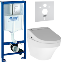 Комплект Унитаз подвесной AM.PM Inspire FlashClean C501700WH + Крышка Admire CCC7851WH с функцией биде, петли хром + Инсталляция Grohe Rapid SL 38772001 3 в 1 с кнопкой смыва + Звукоизоляция