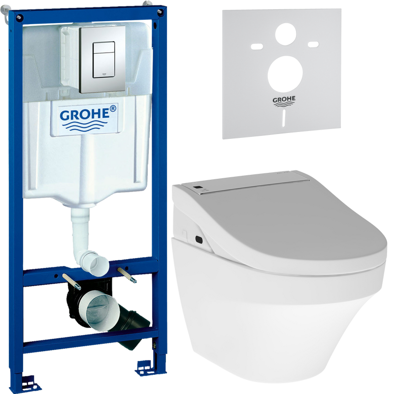 Комплект Унитаз подвесной AM.PM Inspire FlashClean C501700WH + Крышка Admire CCC7851WH с функцией биде, петли хром + Инсталляция Grohe Rapid SL 38772001 3 в 1 с кнопкой смыва + Звукоизоляция