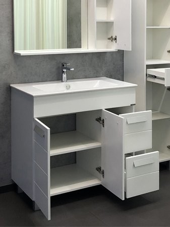 Тумба с раковиной Comforty Модена 90М напольная, матовая белая