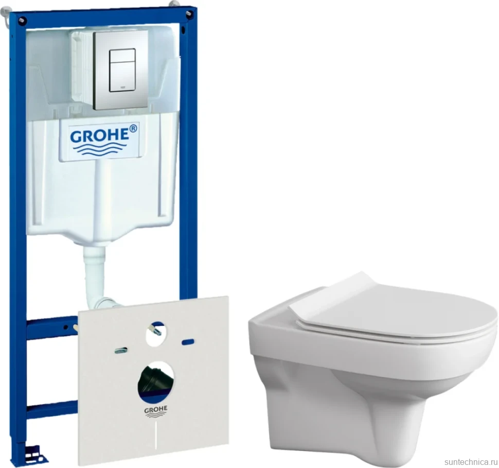 Комплект Унитаз подвесной Cersanit City Clean On DPL EO slim + Инсталляция Grohe Rapid SL 38772001 3 в 1 с кнопкой смыва + Шумоизоляция 37131000
