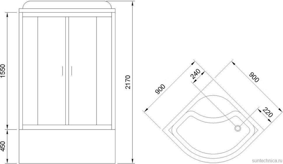 Душевая кабина Royal Bath NRW RB90NRW-C-CH с высоким поддоном, с сиденьем