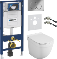 Комплект Унитаз подвесной Owl 1975 Eld TOWLT190101 безободковый + Крепления Geberit Duofix 111.815.00.1 к стене + Звукоизоляция + Инсталляция UP 320 111.300.00.5 + Кнопка Sigma 01 115.770.21.5 хром