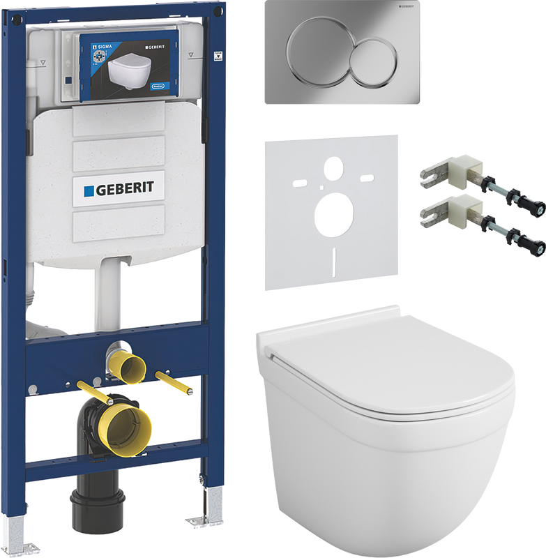 Комплект Унитаз подвесной Owl 1975 Eld TOWLT190101 безободковый + Крепления Geberit Duofix 111.815.00.1 к стене + Звукоизоляция + Инсталляция UP 320 111.300.00.5 + Кнопка Sigma 01 115.770.21.5 хром