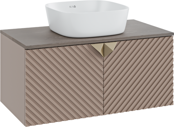 Тумба с раковиной Runo Андорра 85 кашемир серый, дуб какао, раковина Bella 40
