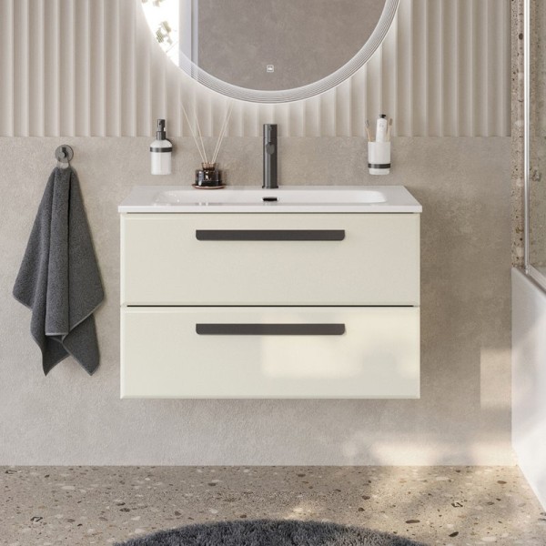 Тумба с раковиной Cezares Eco Cer-N 80 брашированная альпака, раковина Eco 80, ручки матовые черные