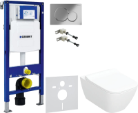 Комплект Унитаз подвесной Geberit Smyle Square 500.685.01.1 с микролифтом + Крепления Duofix 111.815.00.1 к стене + Звукоизоляция + Инсталляция UP 320 111.300.00.5 + Кнопка Sigma 01 115.770.21.5 хром