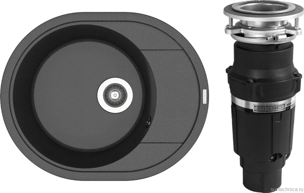 Комплект Мойка Florentina Родос 580 антрацит + Измельчитель Bone Crusher BC 610-AS