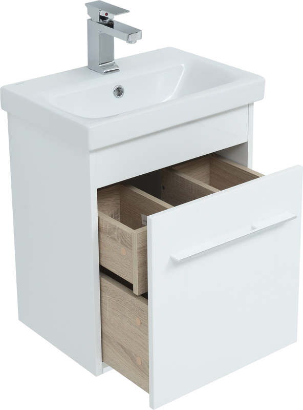 Тумба с раковиной Aquanet Августа Moduo Slim 50 белая, ручка хром