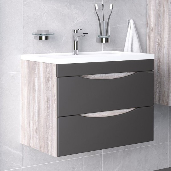 Тумба с раковиной Grossman Талис 80 бетон пайн, графит